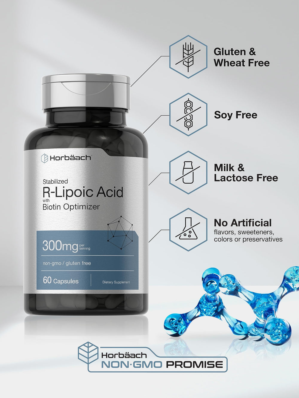 Biotin Optimizer feature on Horbaach Stabilized R-Lipoic Acid 300mg bottle