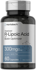 Front view of Horbaach Stabilized R-Lipoic Acid 300mg bottle