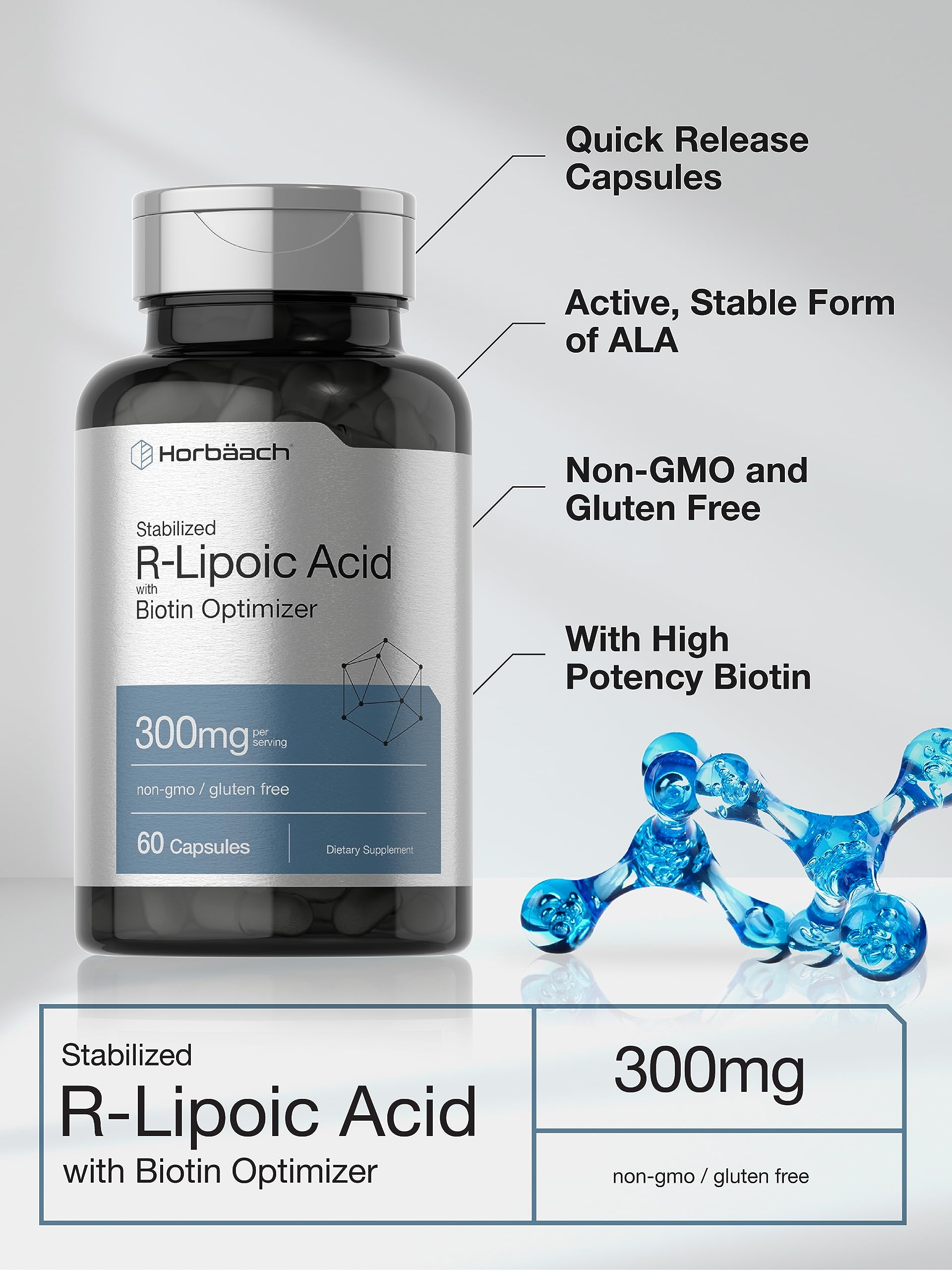 Capsules close-up of Horbaach Stabilized R-Lipoic Acid 300mg