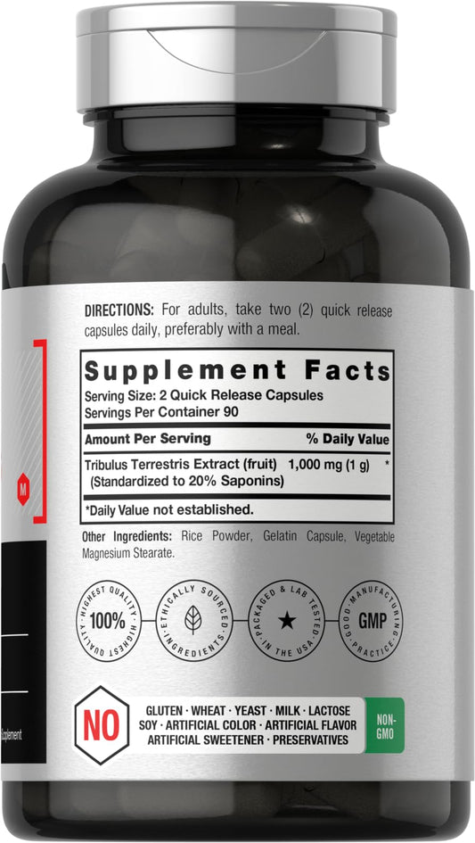 Product label showing Tribulus Terrestris extract details