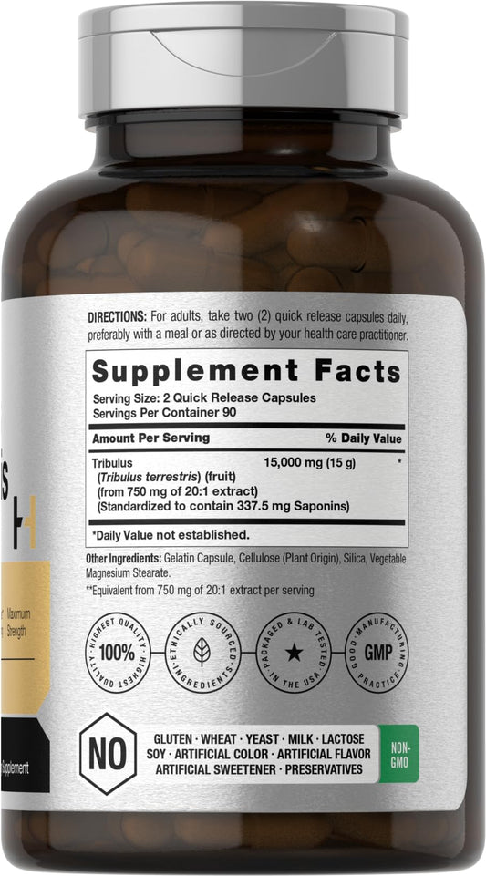 Tribulus Terrestris product label close-up showing 15000 mg per serving
