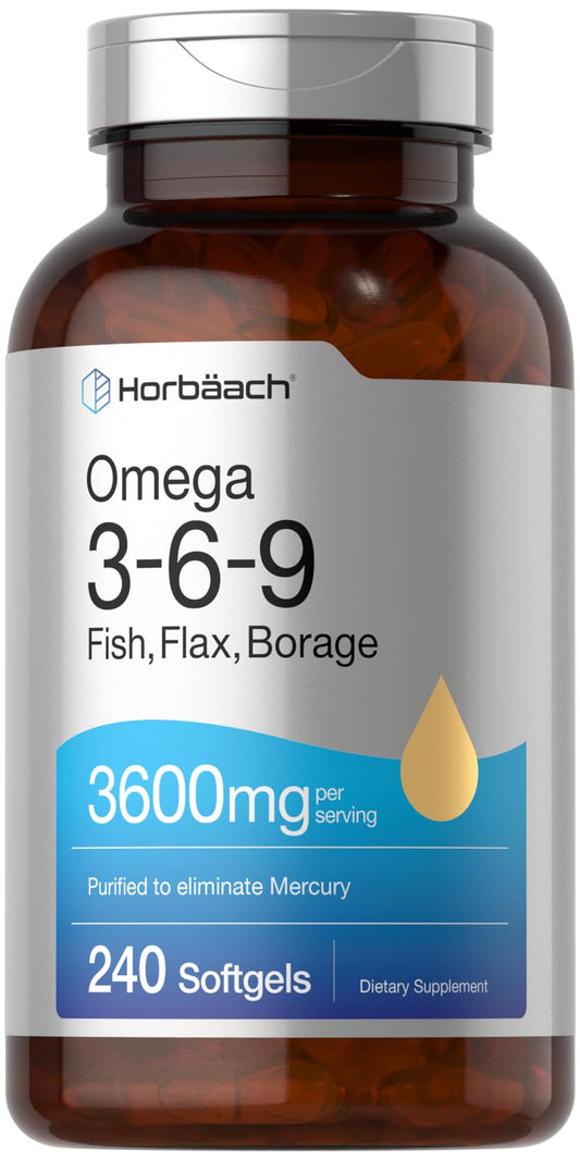 Horbäach Triple Omega 3-6-9 Softgels bottle and label