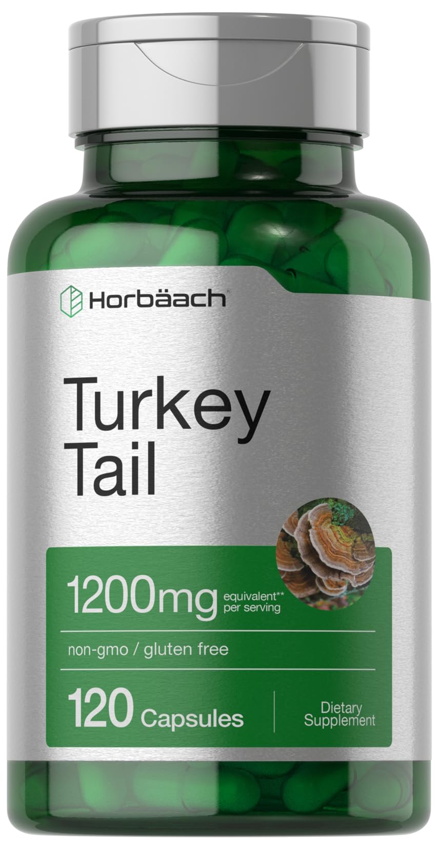 Bottle of Horbäach Turkey Tail Mushroom Capsules with label