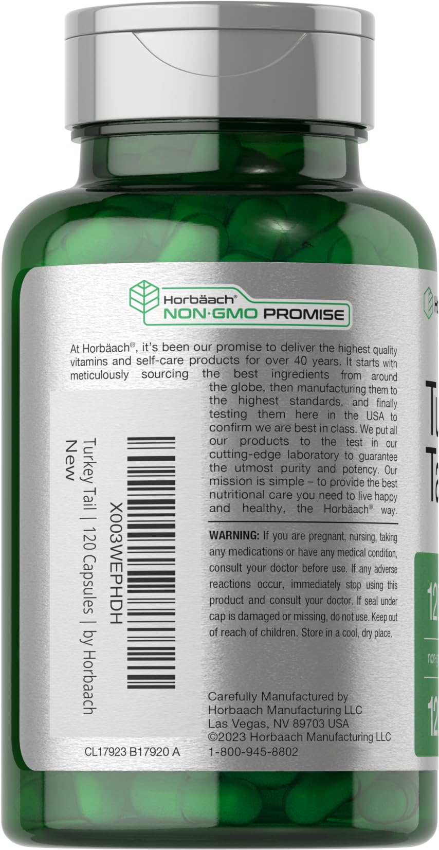 Front packaging of Horbäach Turkey Tail Mushroom Capsules
