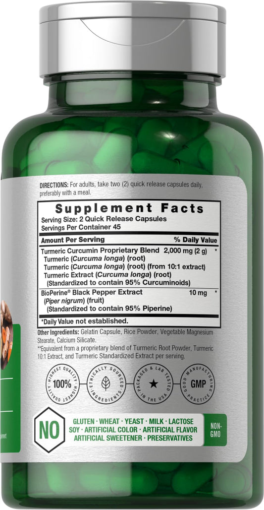 Close-up of Horbaach label showing Turmeric Curcumin 2000mg with Black Pepper