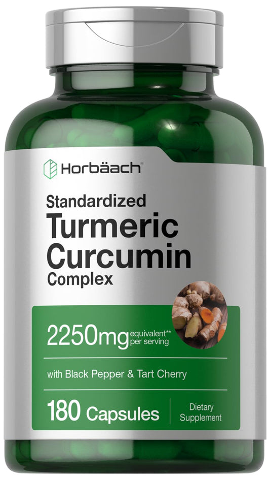 Horbaach Turmeric Curcumin bottle with 180 capsules