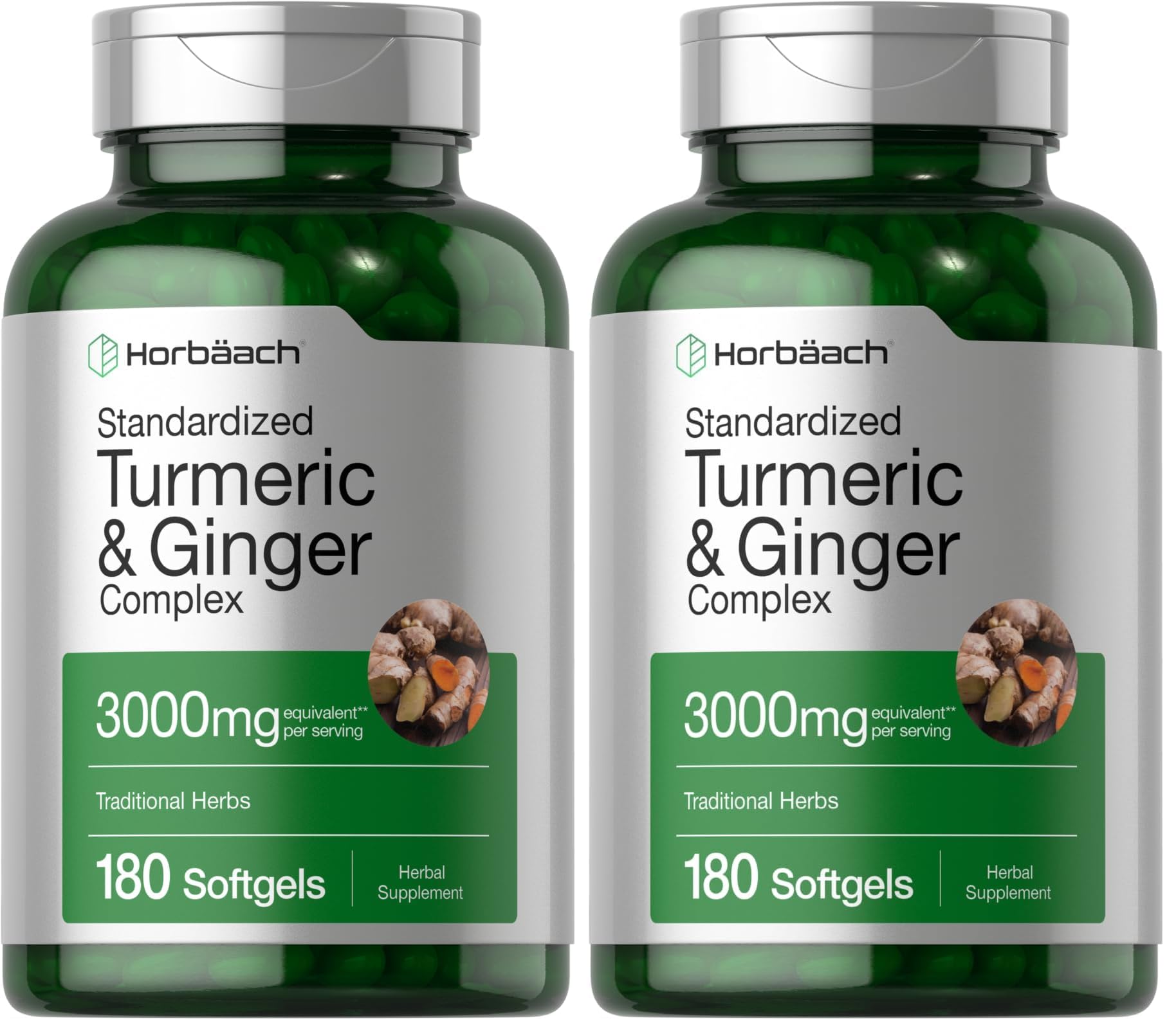 Horbäach Turmeric & Ginger supplement bottle – front label
