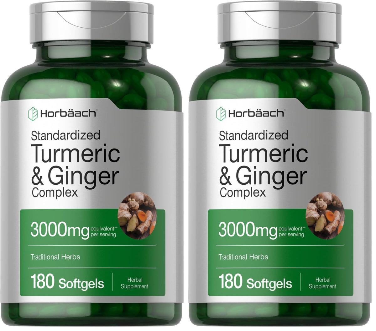 Horbäach Turmeric & Ginger supplement bottle – front label