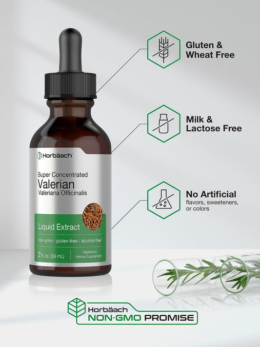 Close-up of Horbäach Valerian Root Extract Drops 2 oz bottle