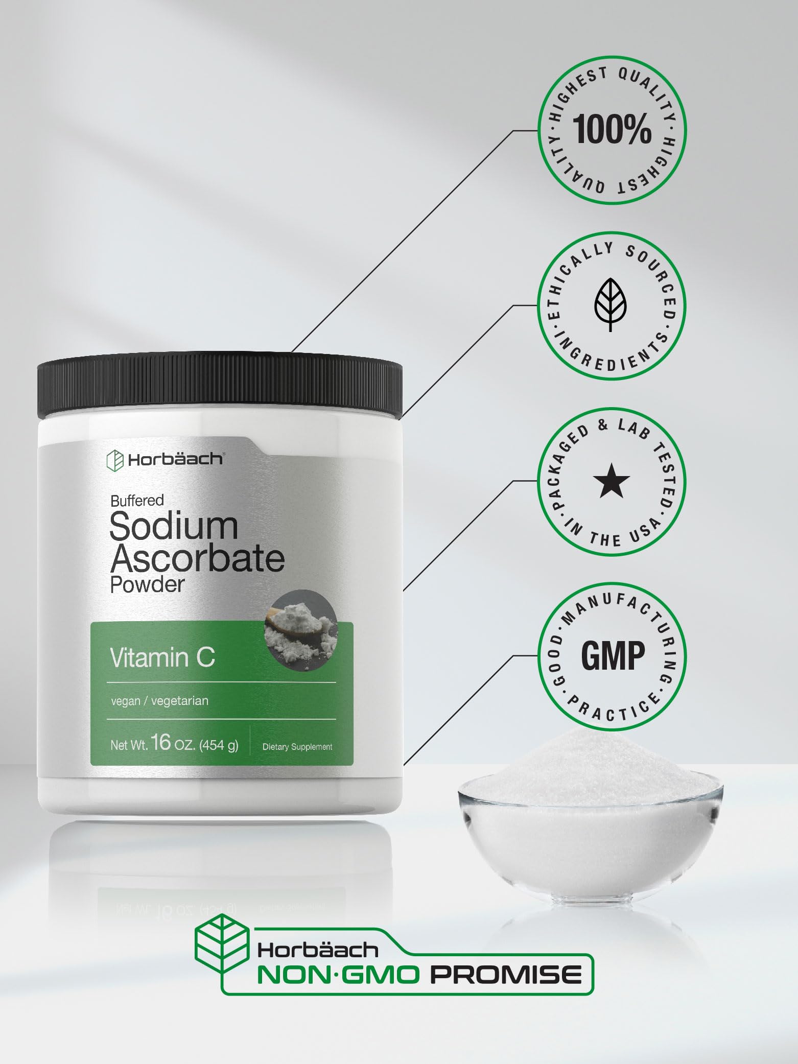 Vegan Non-GMO Gluten-Free symbols for Horbäach supplement