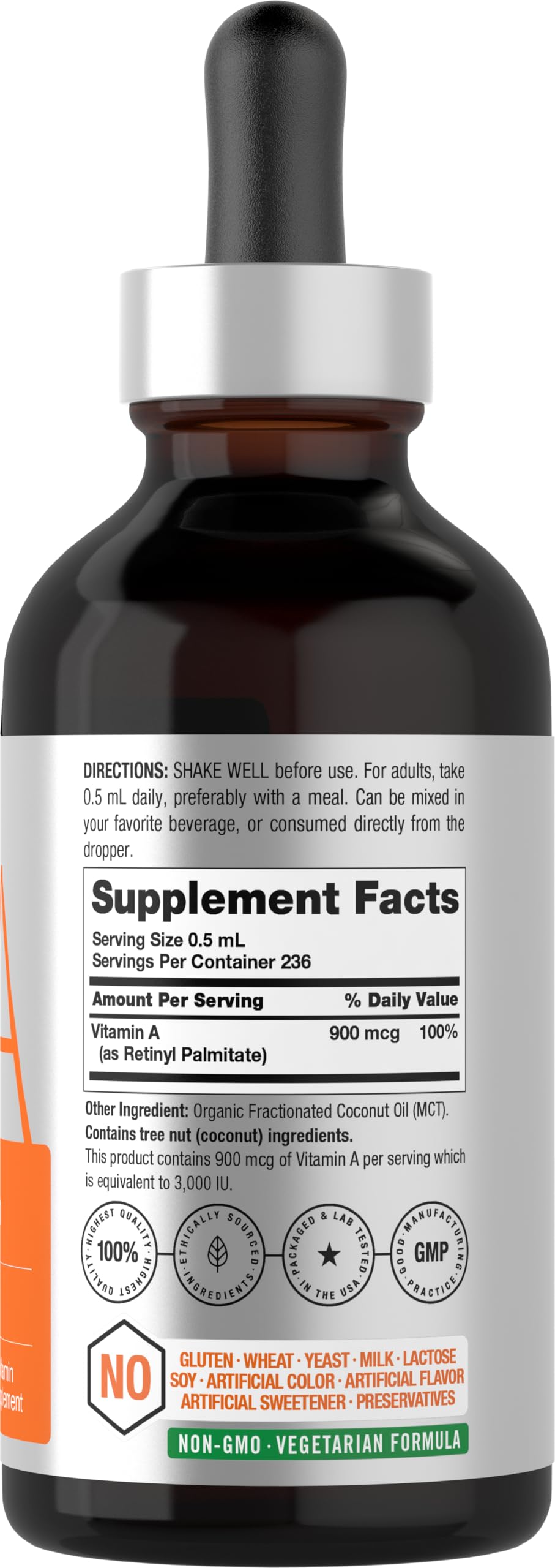 Horbäach Vitamin A Liquid bottle back label with supplement facts