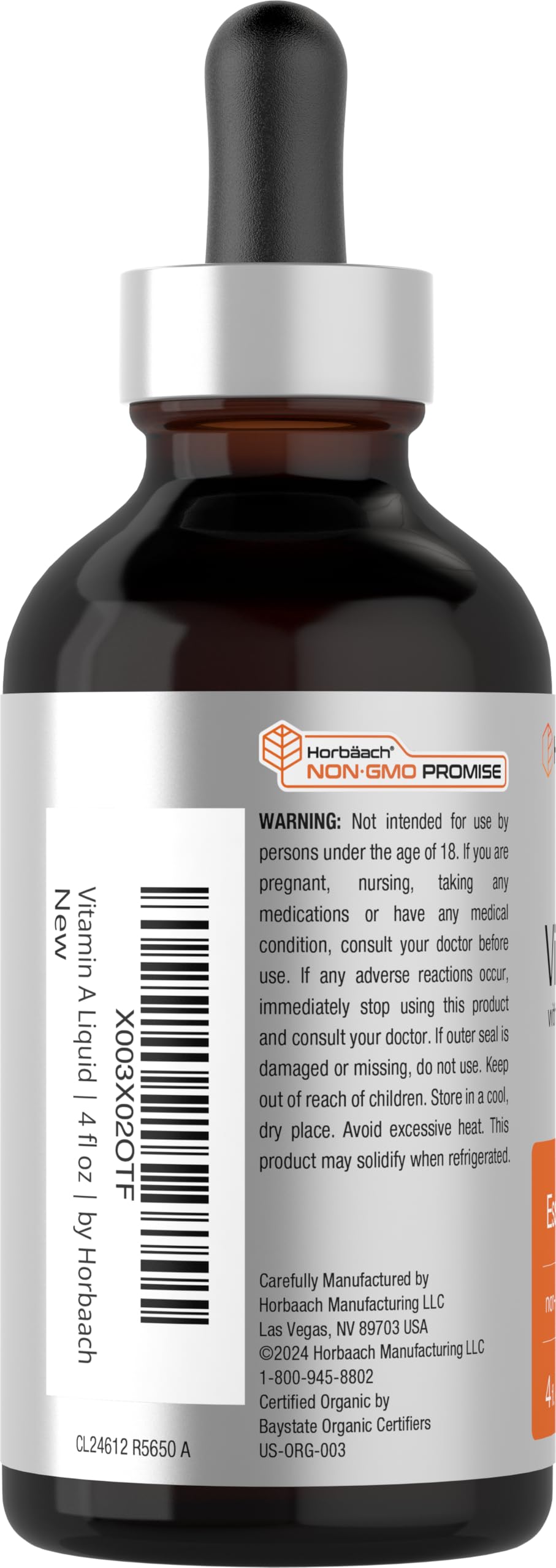 Close-up of Horbäach Vitamin A Liquid label