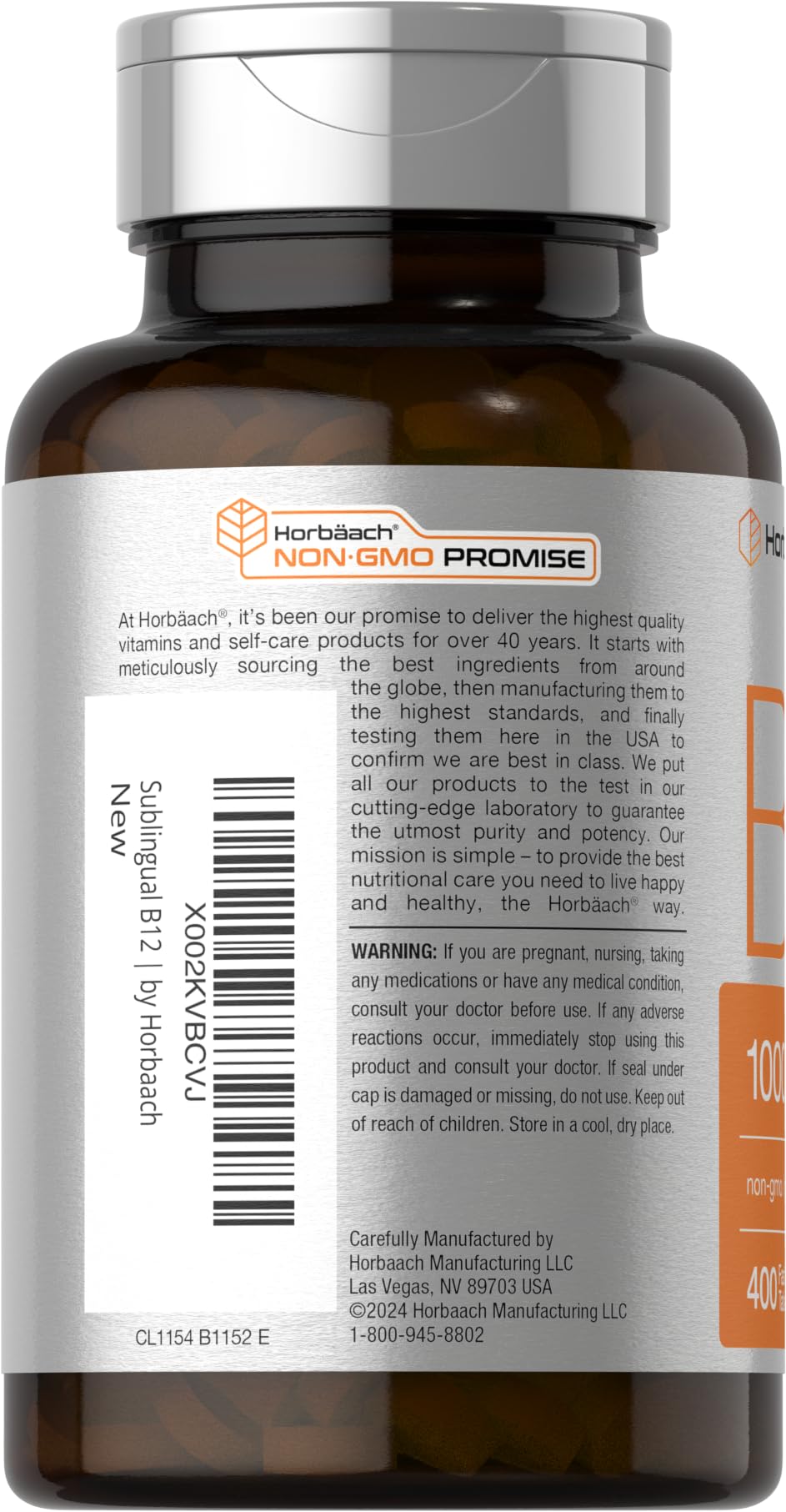 Horbaach Vitamin B12 1000 mcg Sublingual bottle label