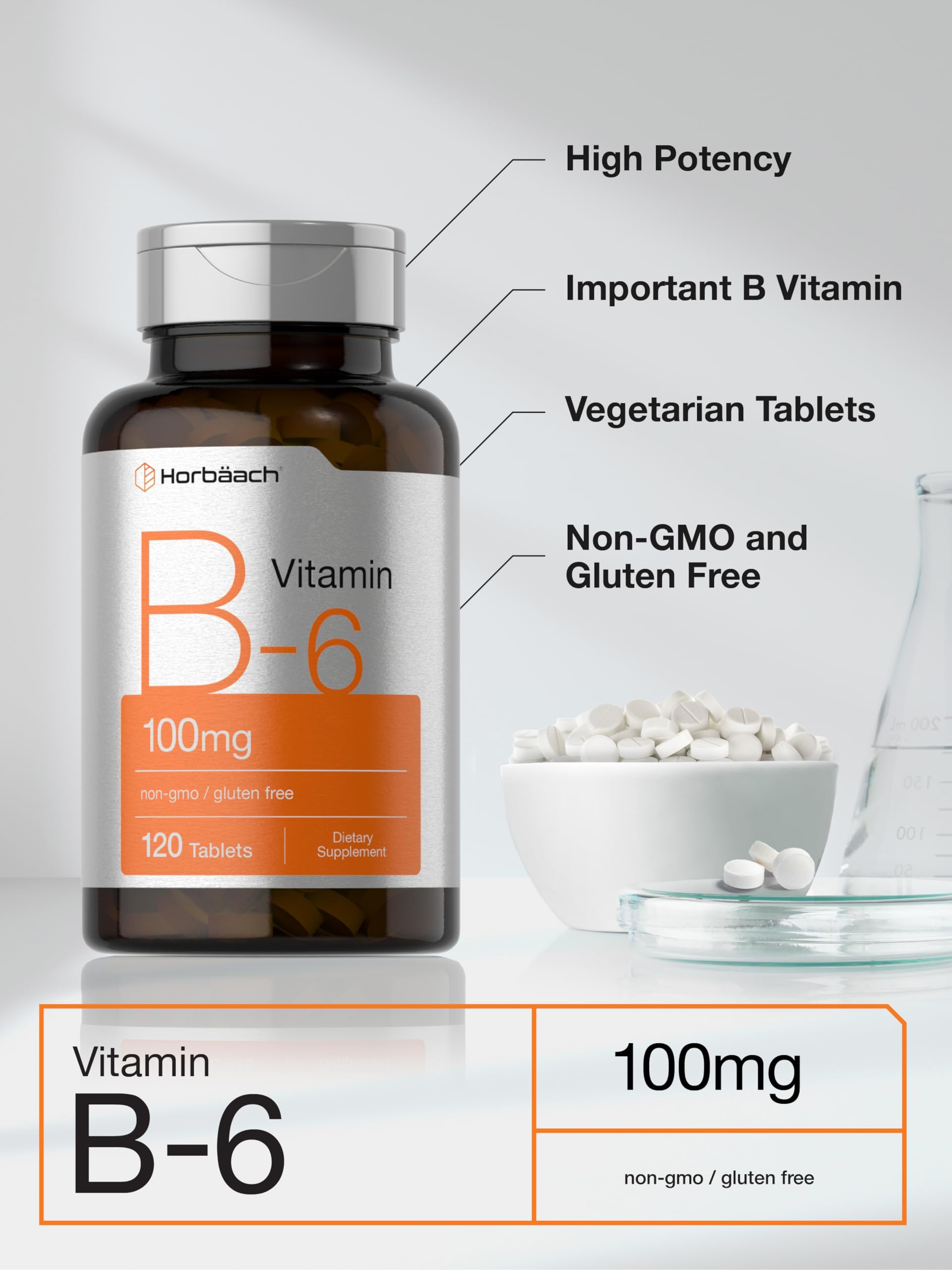 Horbaach Vitamin B6 bottle and label