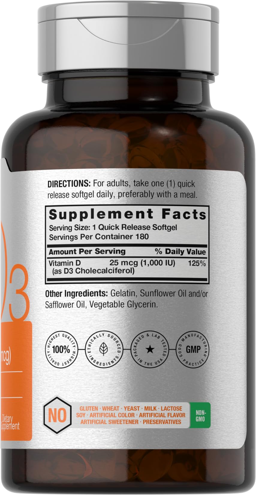 180-count Horbäach Vitamin D3 1000IU softgels bottle