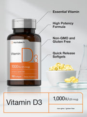 Non-GMO and gluten-free labeling on Horbäach Vitamin D3
