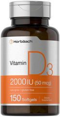 Horbaach Vitamin D3 2000IU softgels bottle front view