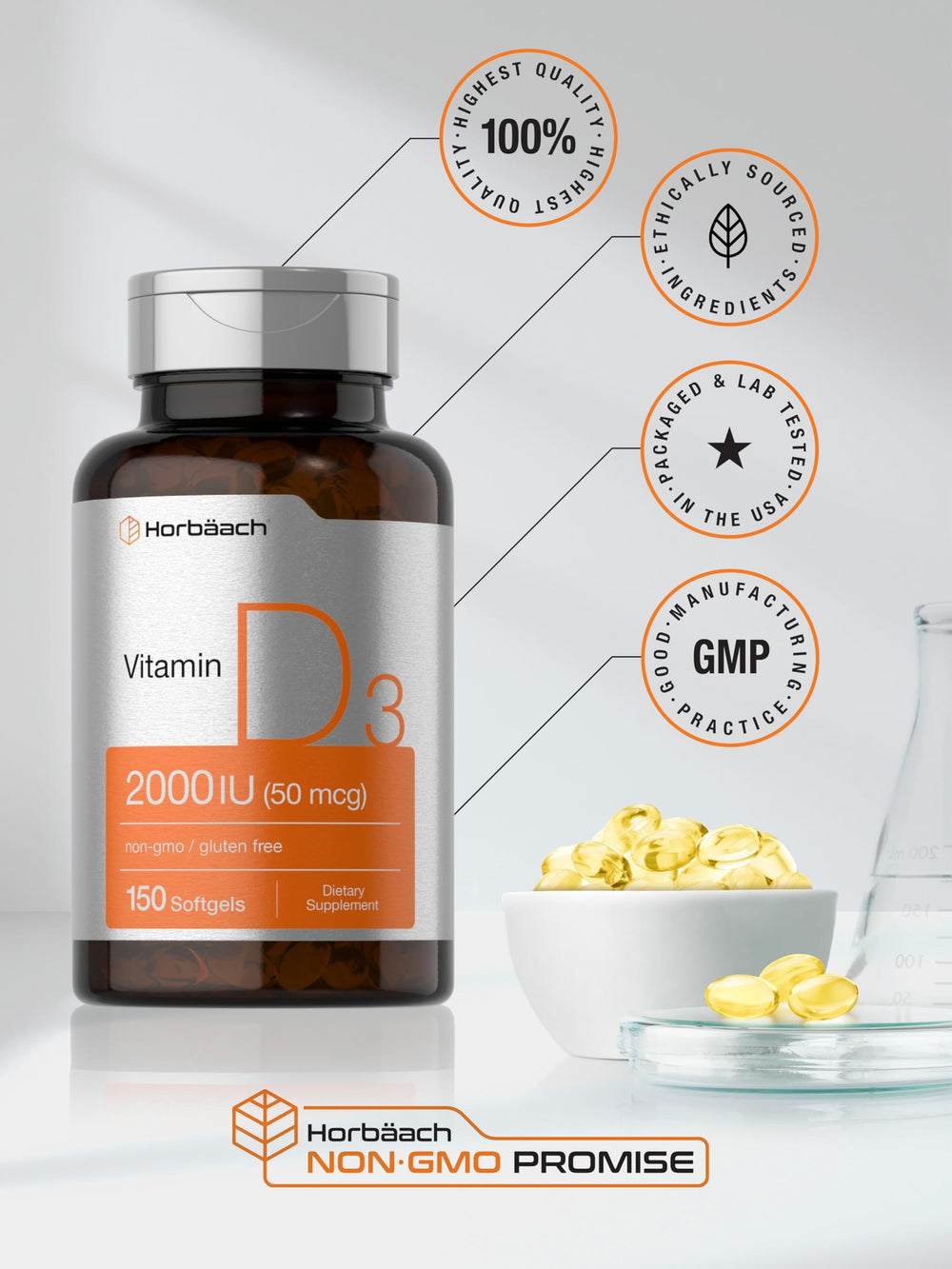 Non-GMO and gluten-free certification on Horbaach packaging