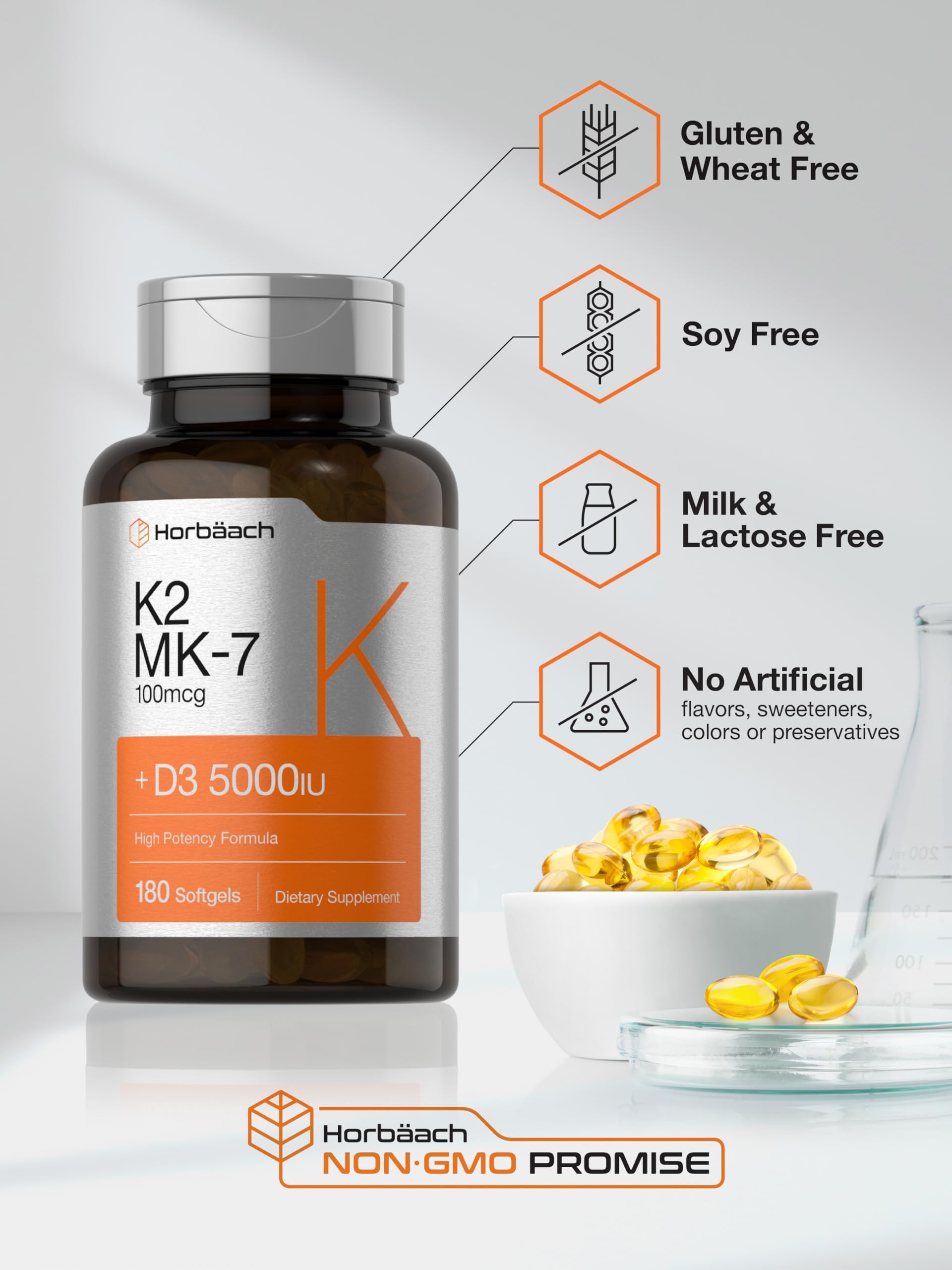 180 softgels per bottle with Horbaach branding