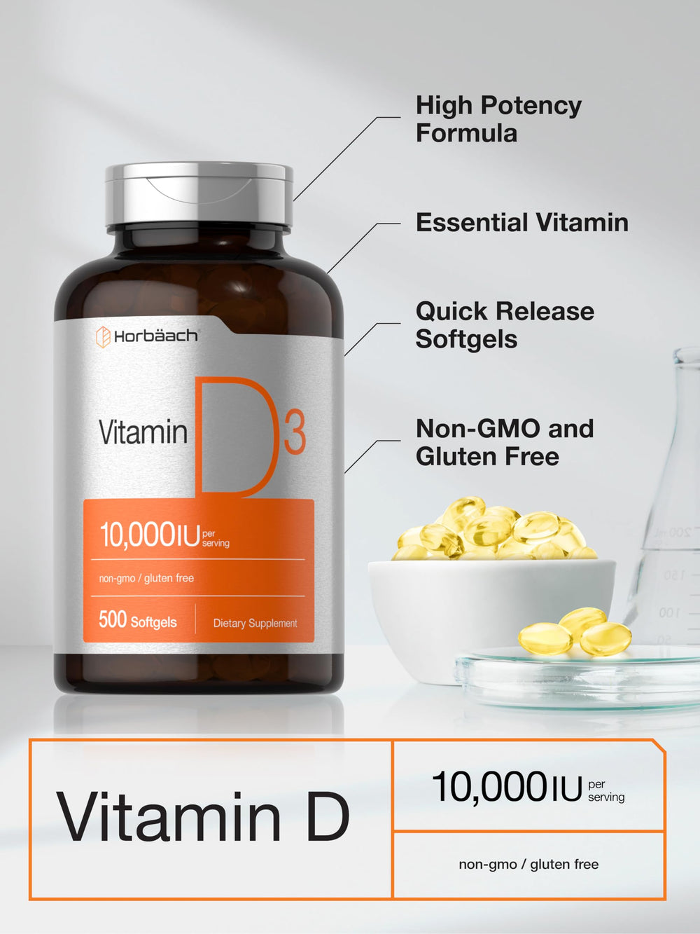 Horbäach Vitamin D3 packaging and bottle