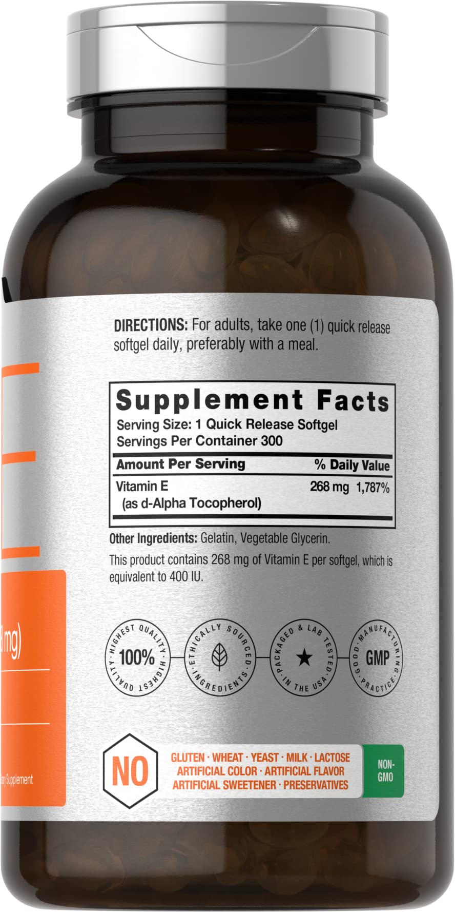 Close-up of Horbaach Vitamin E softgel capsules