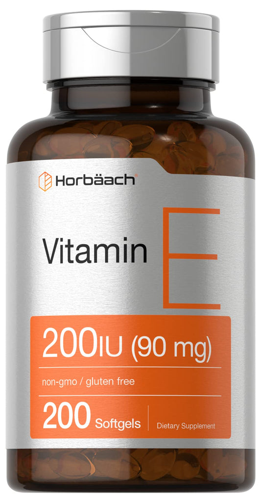 Horbäach Vitamin E Softgel Capsules bottle with 200 IU label