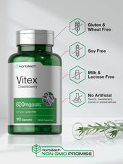 Label showing Non-GMO and Gluten Free on Horbäach Vitex Berry