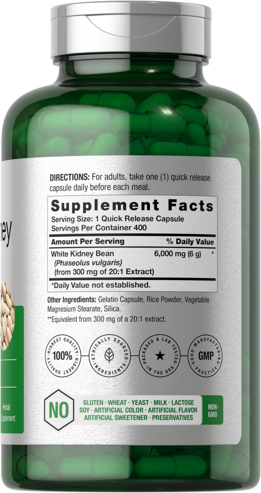 Close-up of Horbaach White Kidney Bean Extract Capsules bottle