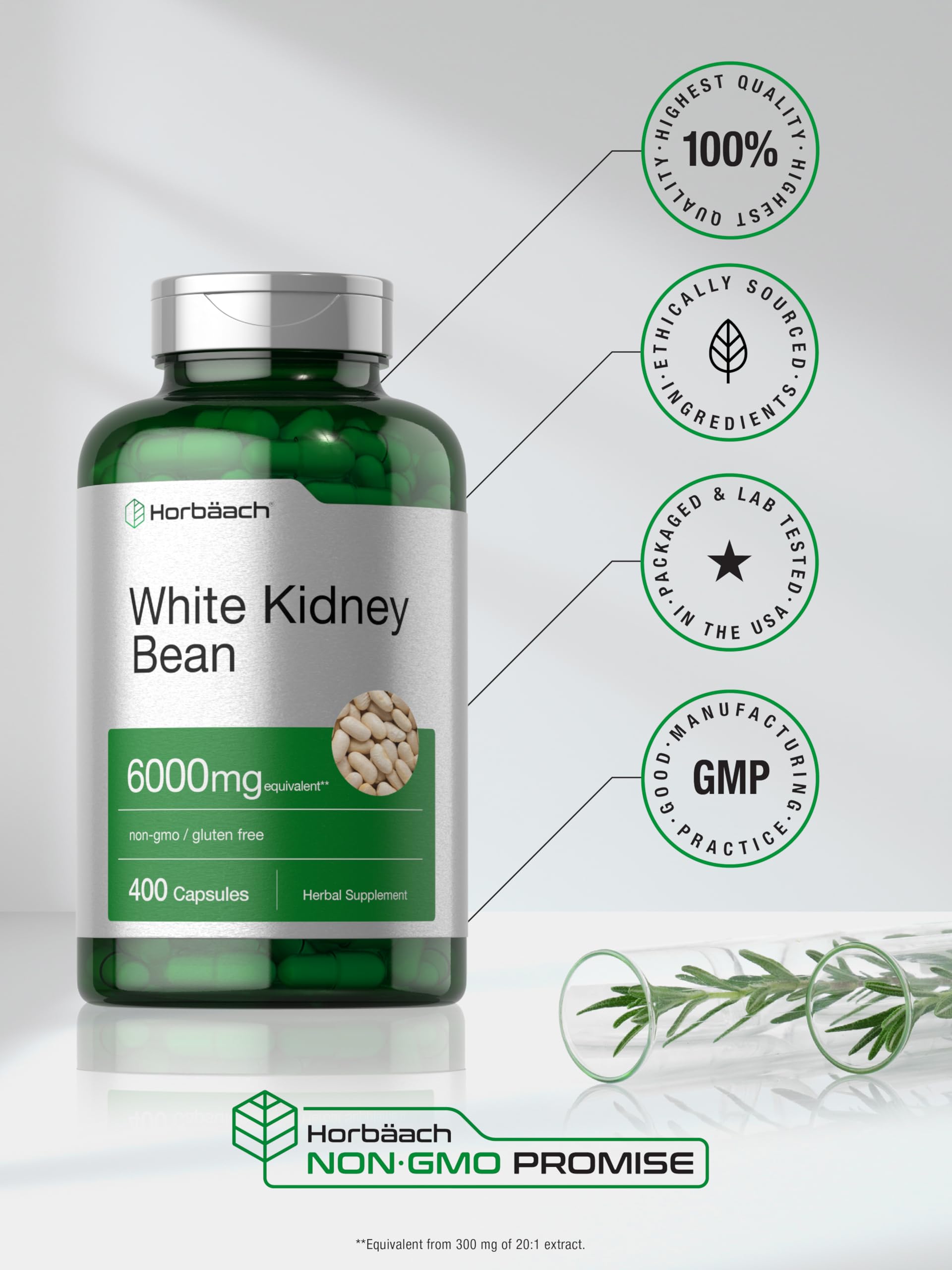 Nutrition facts for Horbaach White Kidney Bean Extract Capsules