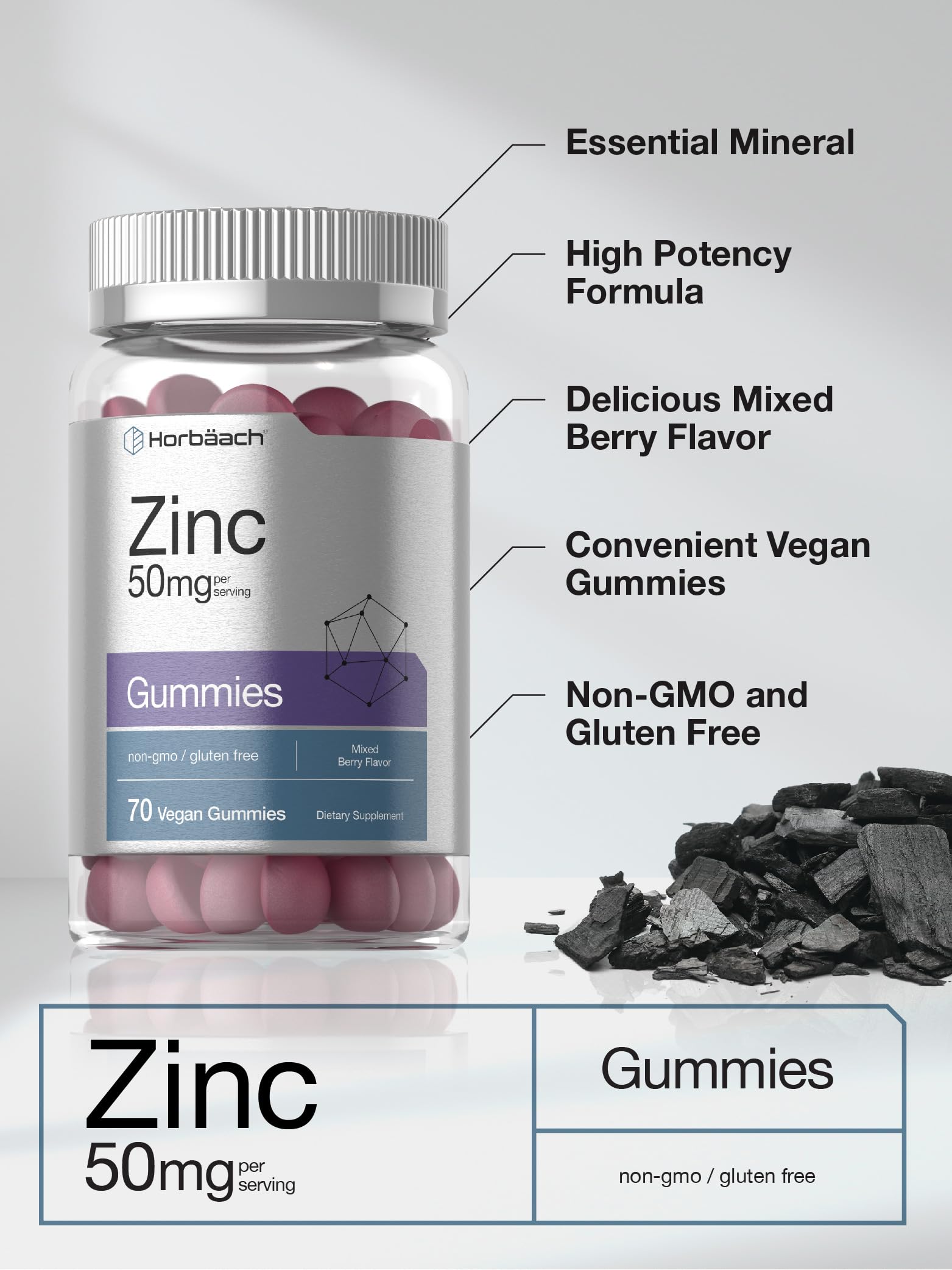 Ingredient list for Horbäach Zinc 50mg mixed berry gummies