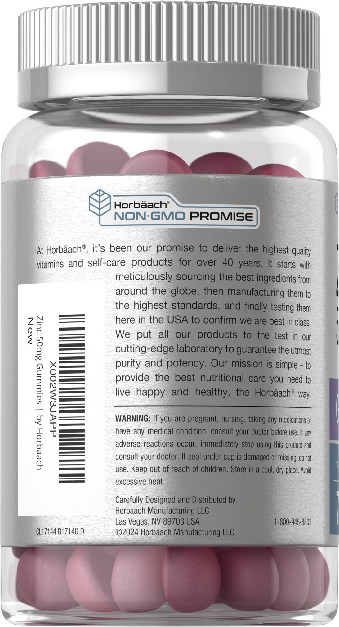 Nutrition facts for Horbäach Zinc 50mg mixed berry gummies