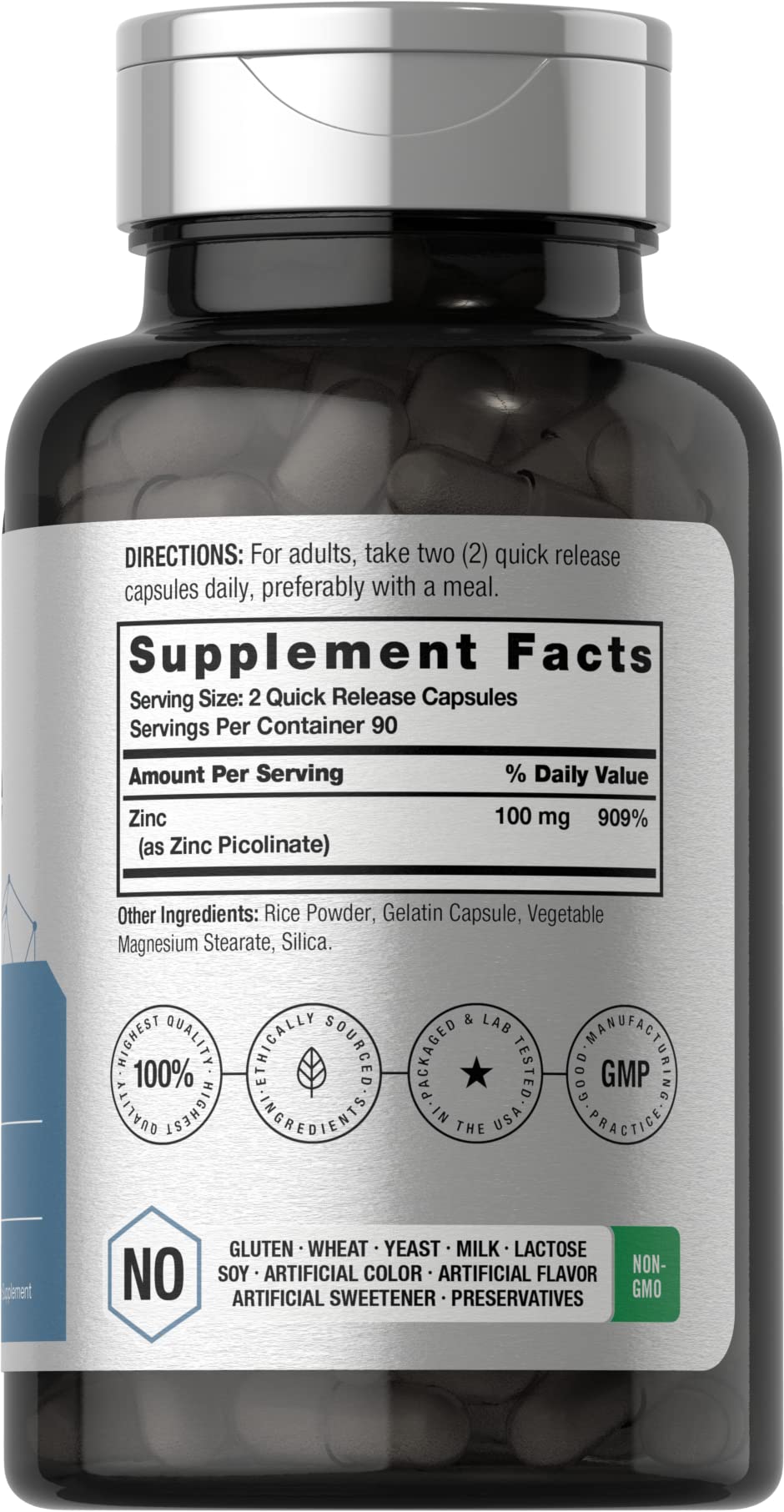 Non-GMO and gluten-free zinc supplement