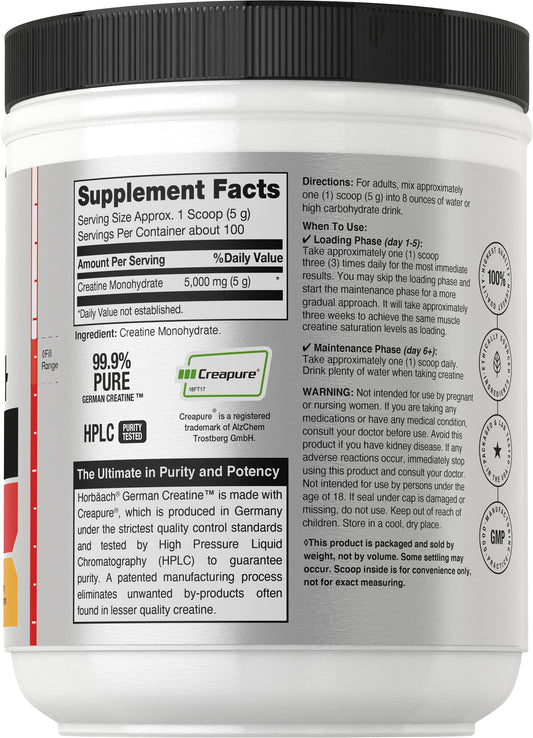 Horbäach German Creatine Powder 500g packaging and label