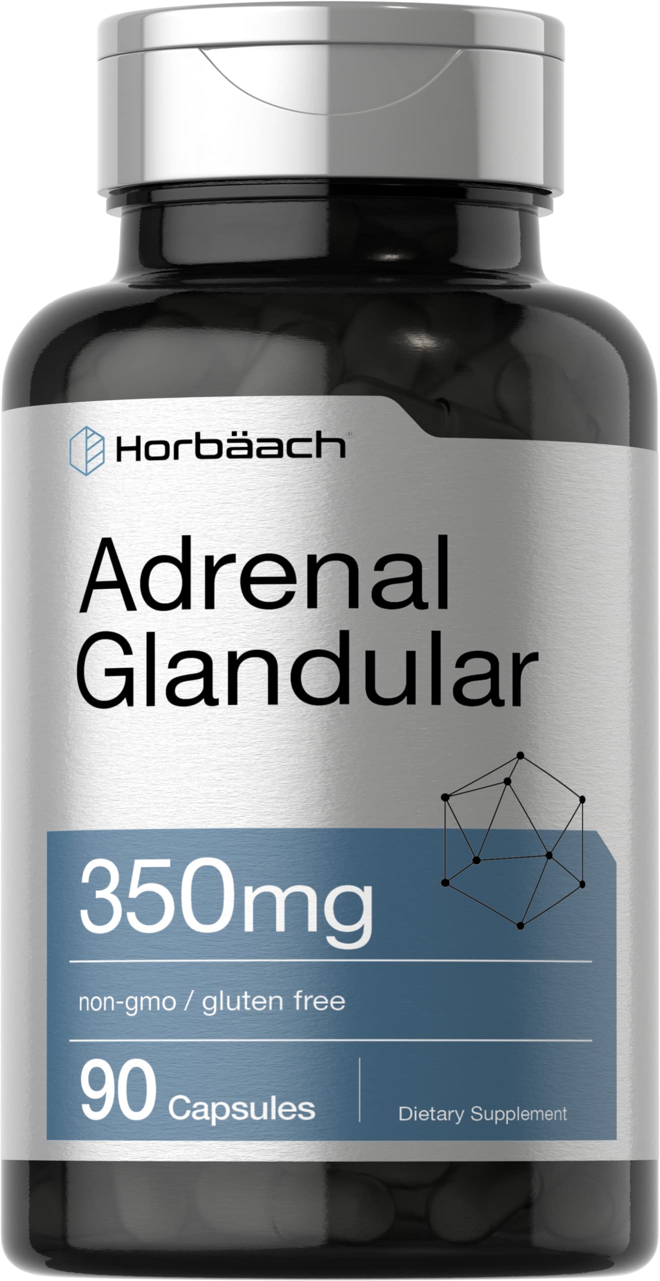 Horbäach Raw Adrenal Glandular 350 mg bottle — front view