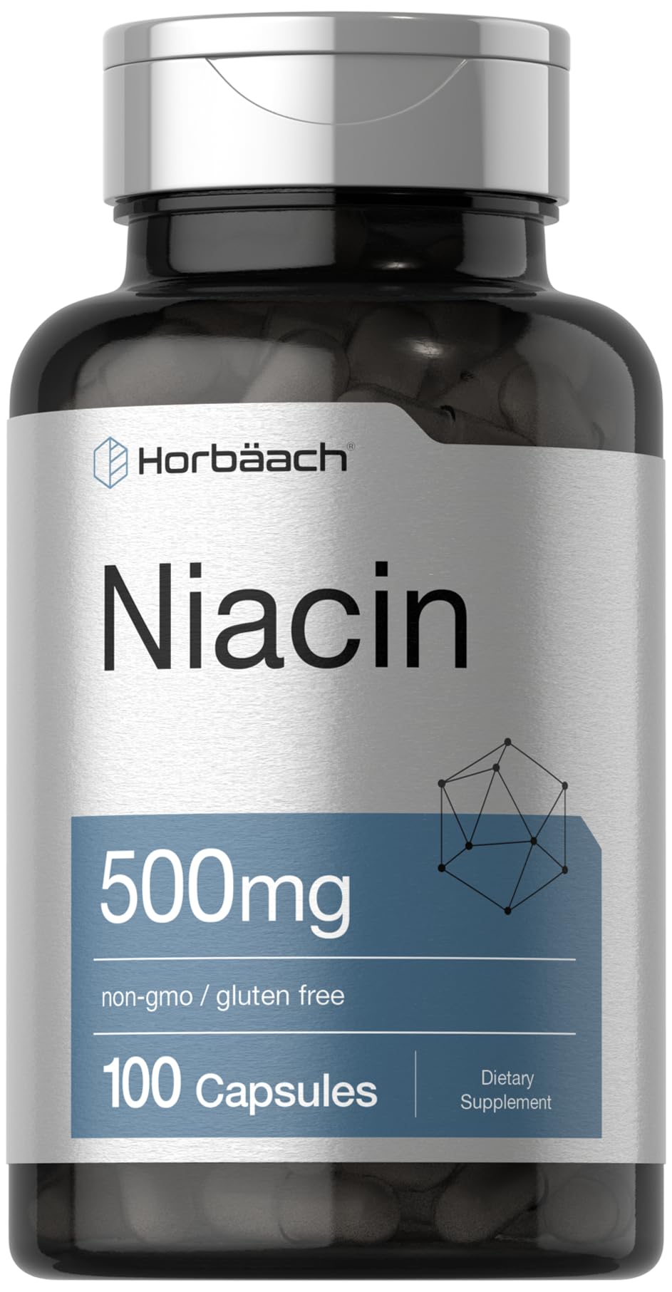 Horbäach Niacin 500 mg bottle label