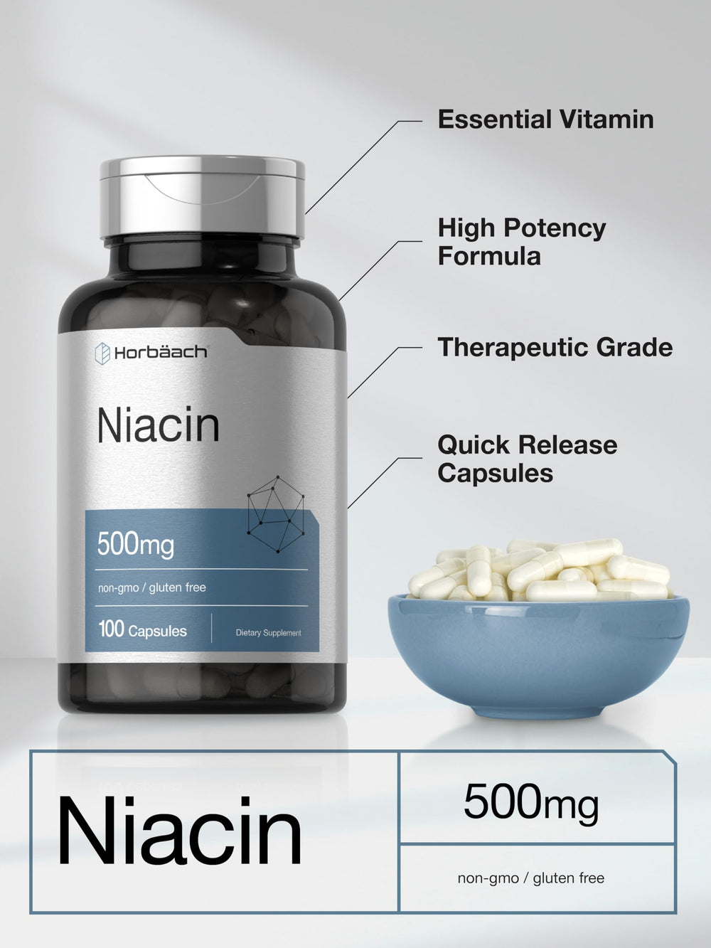Bottle with 100 capsules visible