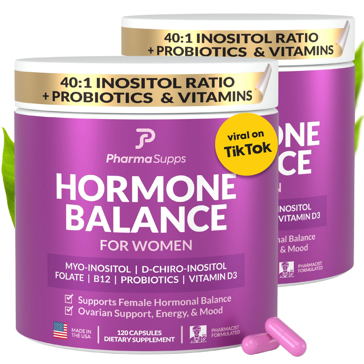 Front view of hormone balance supplement bottle for women