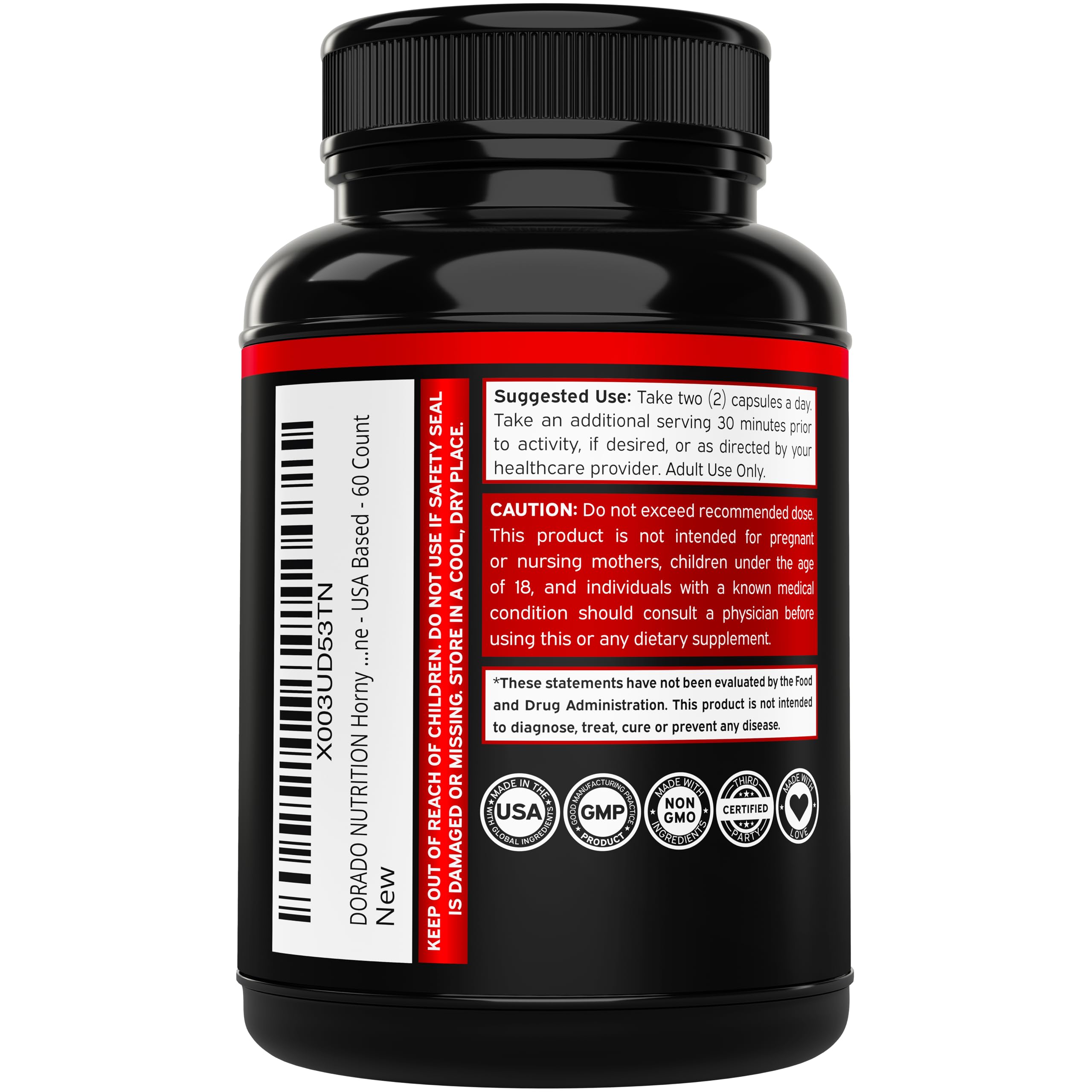 L-Arginine, Saw Palmetto and other ingredients in Horny Goat Weed formula