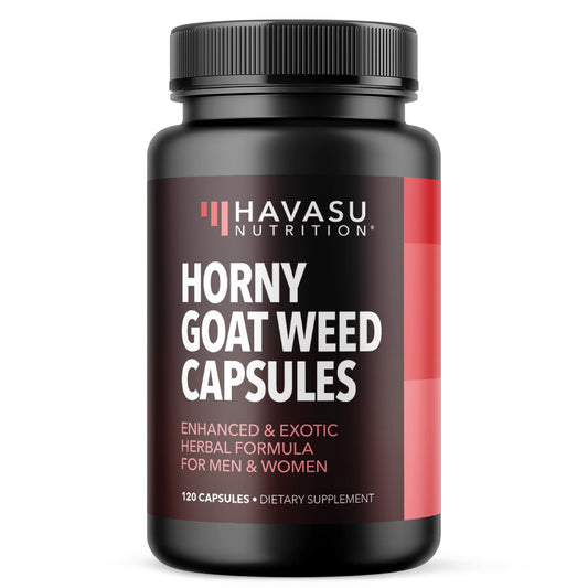 Bottle of Horny Goat Weed capsules with label
