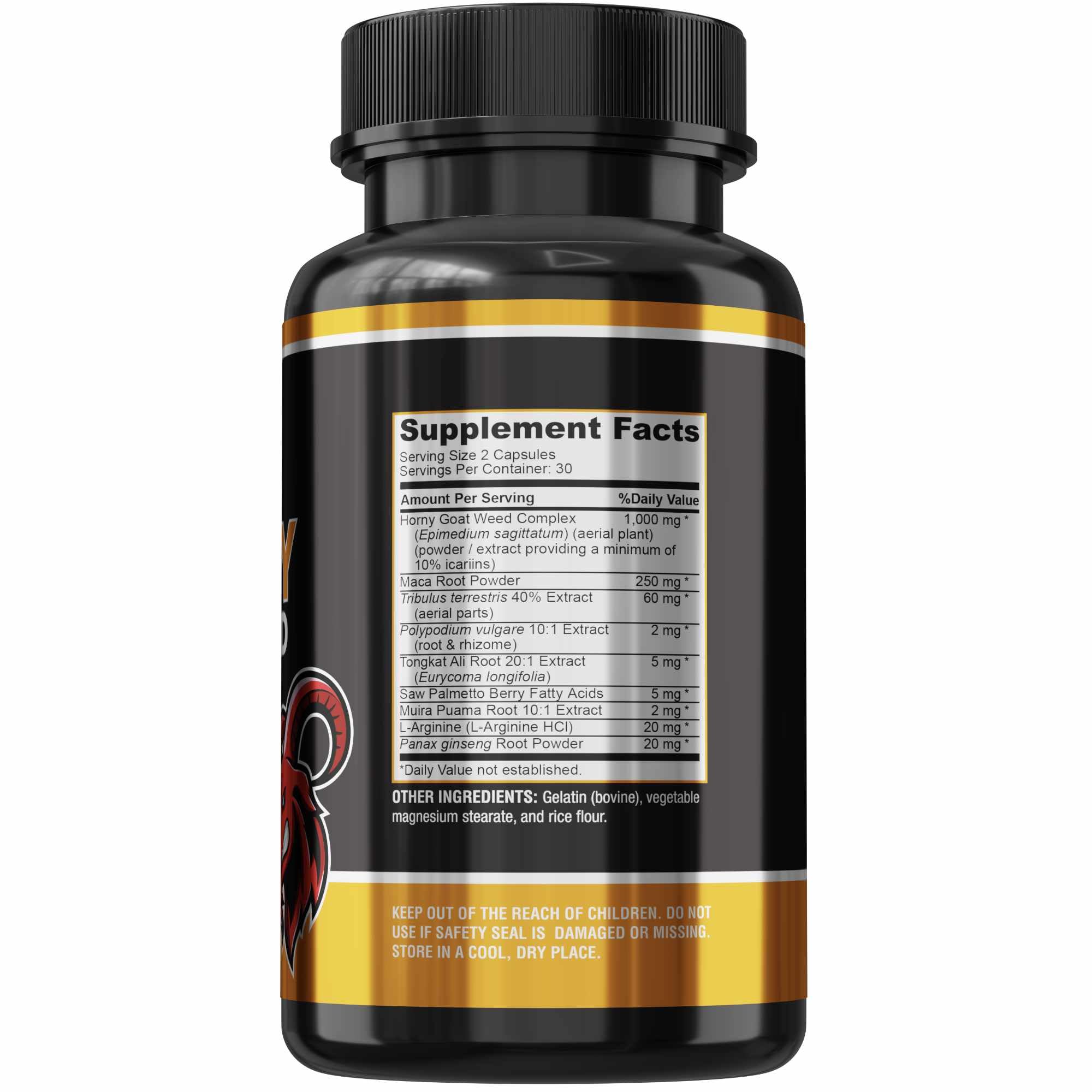 Close-up of Horny Goat Weed ingredients including Maca, L-Arginine and Ginseng