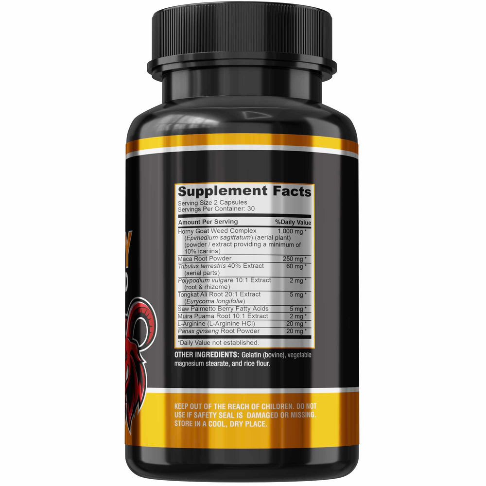 Close-up of Horny Goat Weed ingredients including Maca, L-Arginine and Ginseng