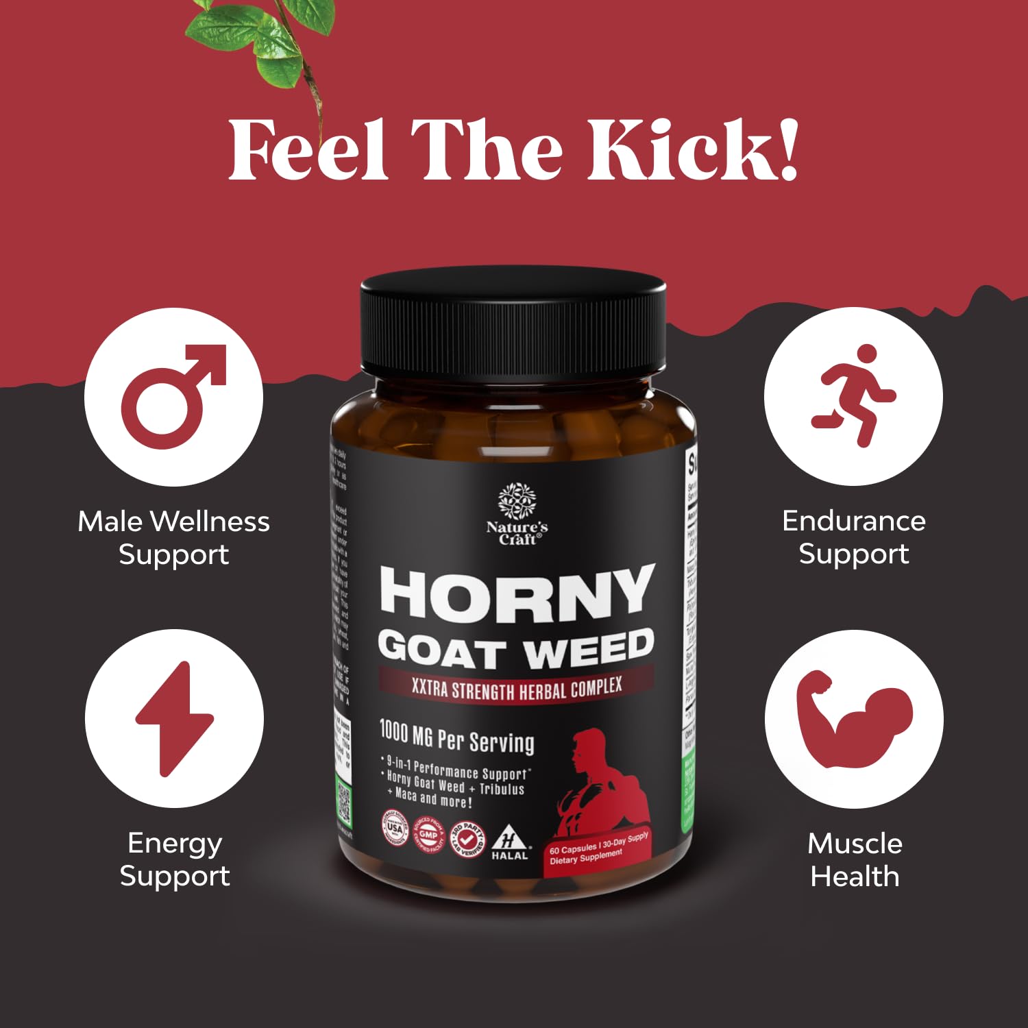 Tongkat Ali, Panax Ginseng, and Saw Palmetto ingredients in Horny Goat Weed for Men