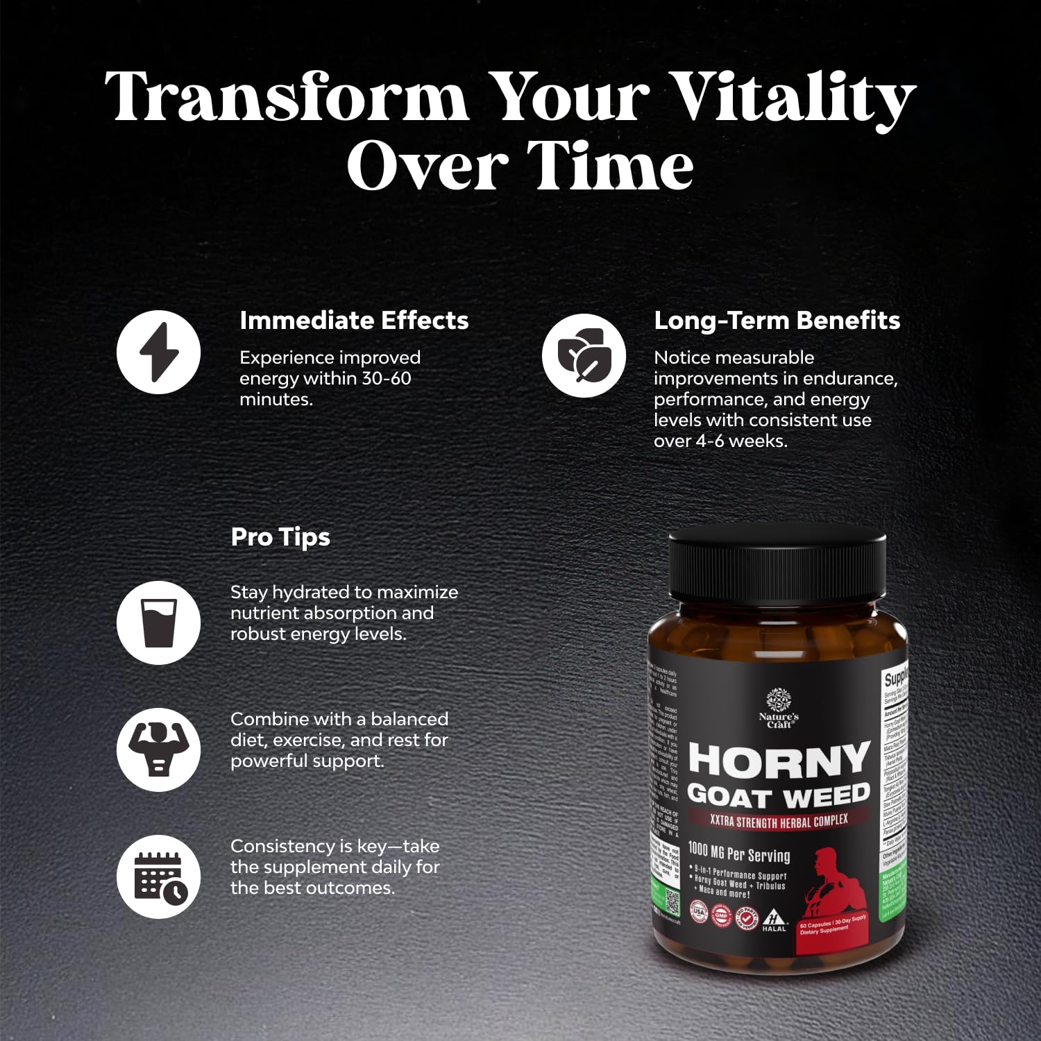1000mg per serving information on Horny Goat Weed for Men label