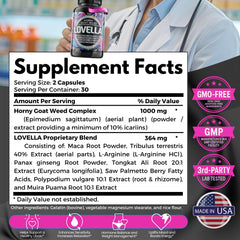 Close-up of Hornygoatweed Women capsules and Maca root powder