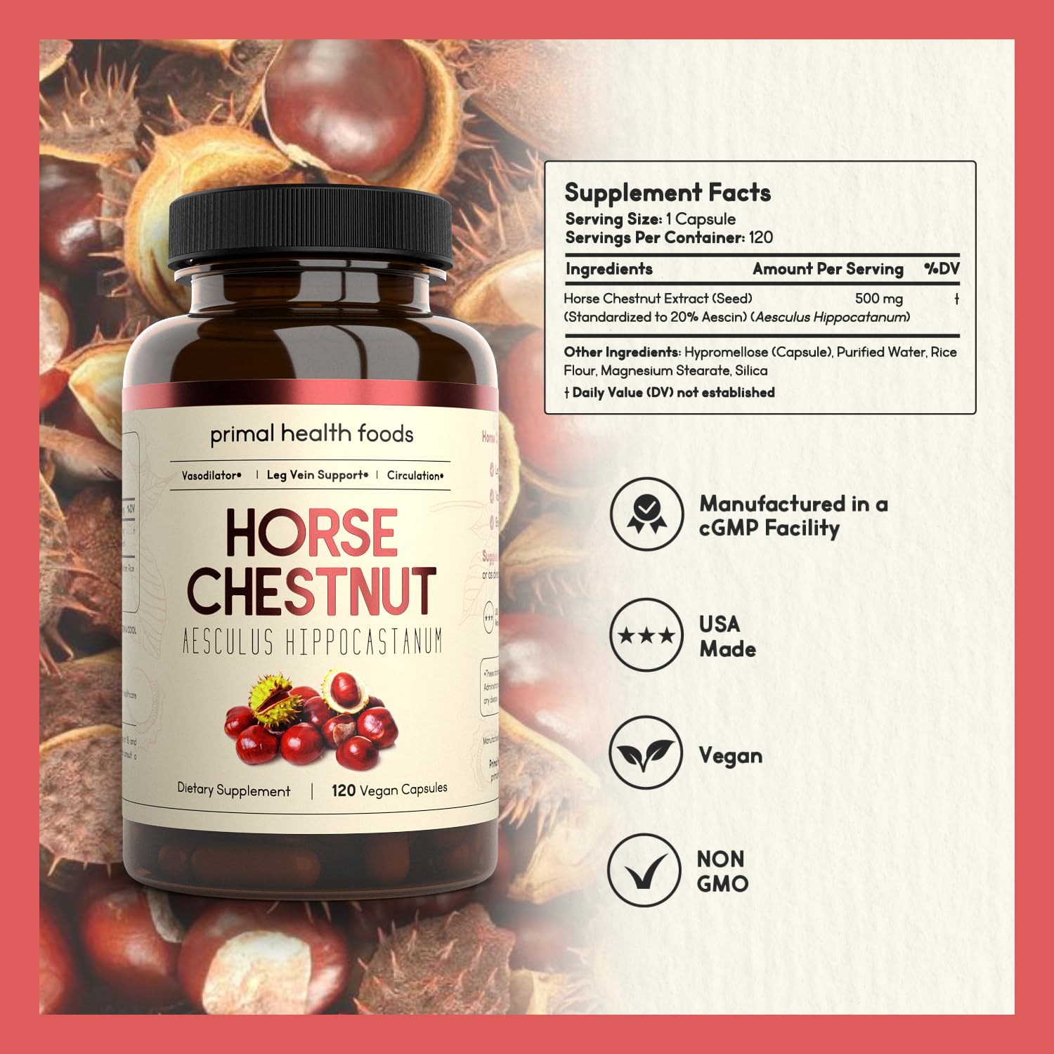 Close-up of horse chestnut extract bottle label