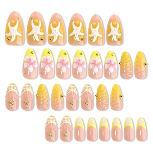 HOSAILY almond press-on nails with coastal gloss for vacation-ready hands