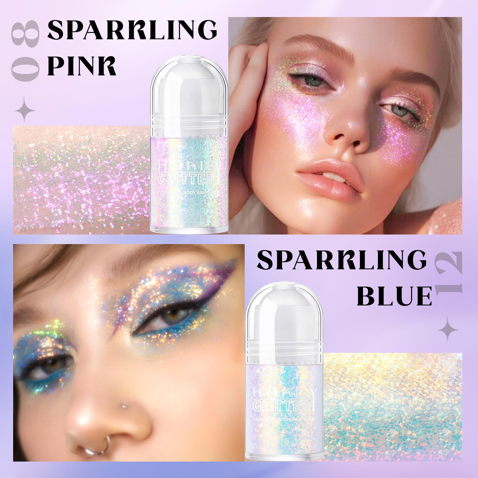 HOSAILY blue glitter roll-on for holographic shimmer under lights