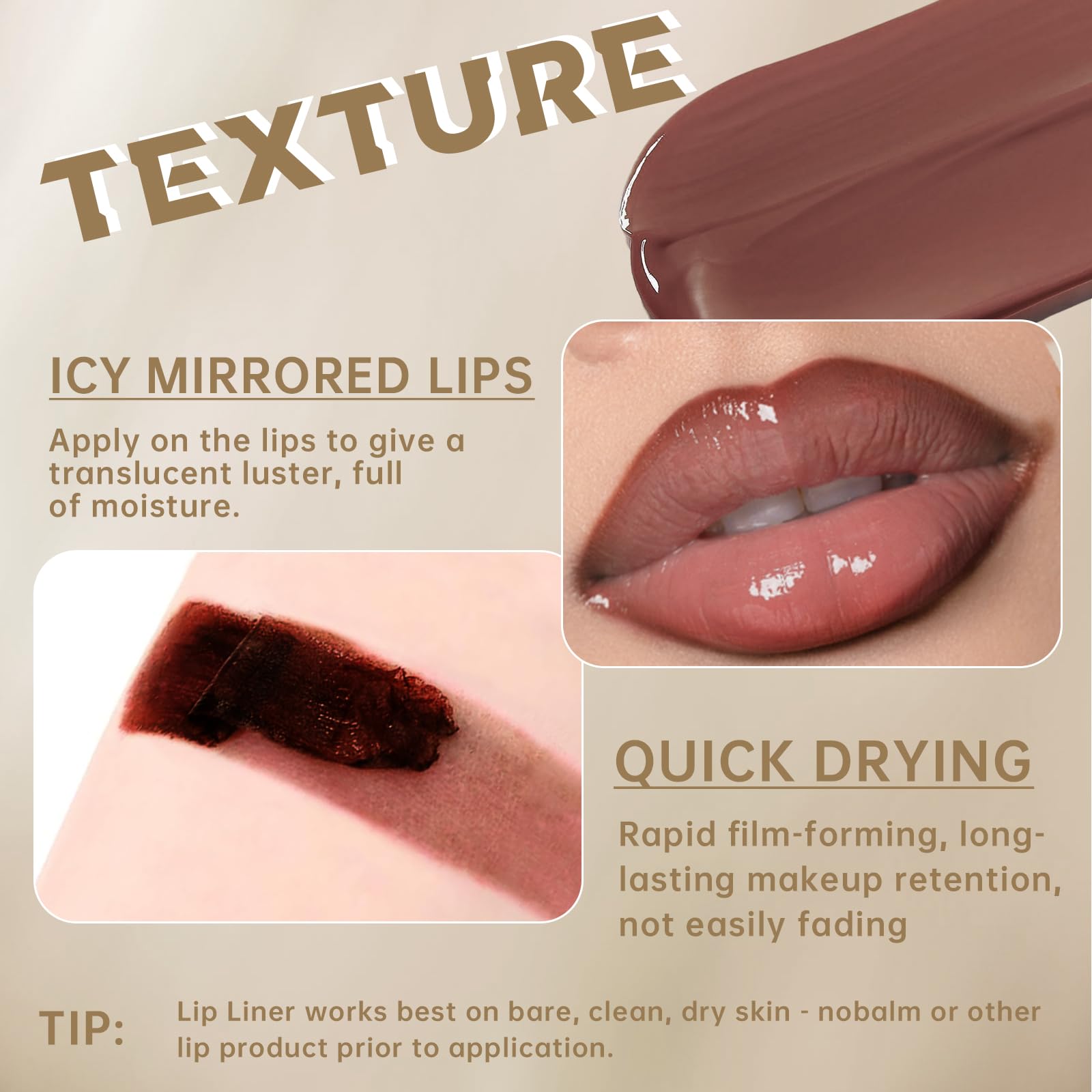 Hosaily silky texture lip gloss glides on comfortably.