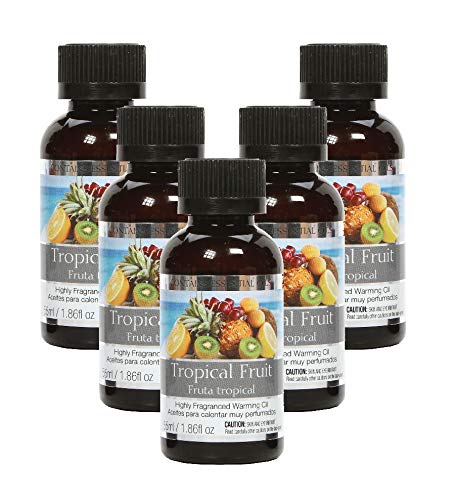 Hosley Tropical Fruit Warming Oils box of five 55 ml bottles for refreshing home fragrance and mood enhancement.