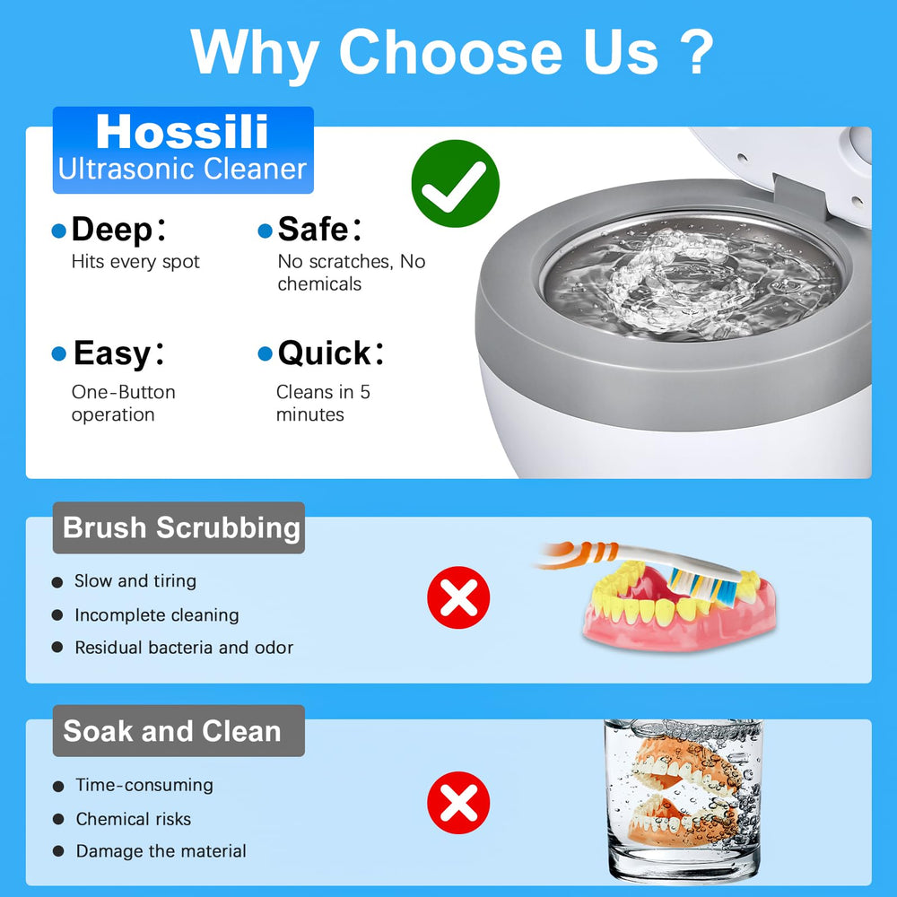 Cleans jewelry items and toothbrush heads